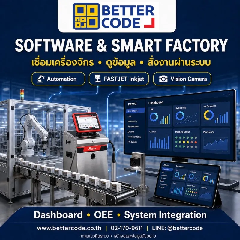 Concept illustration of software connecting printers and production data