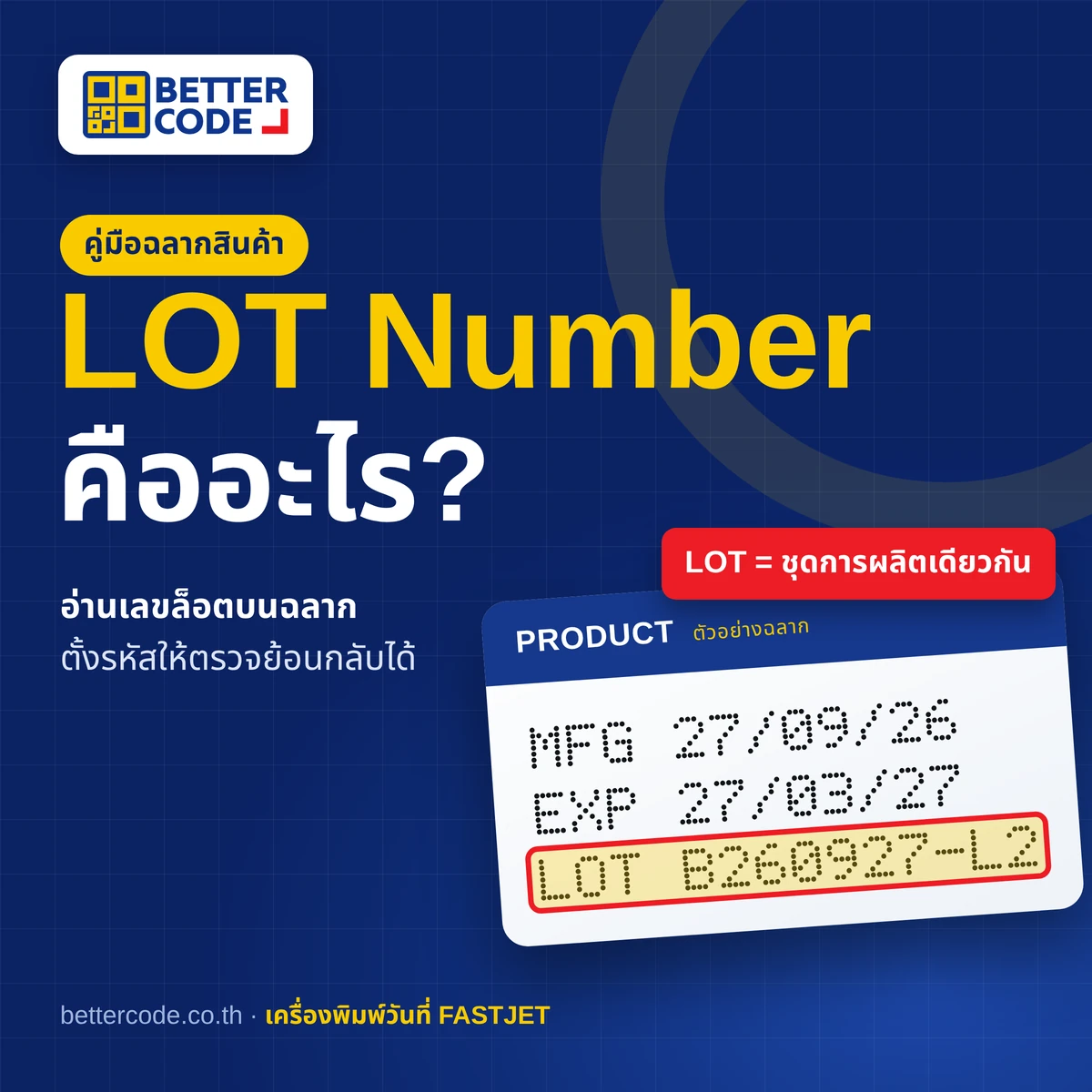 ภาพปกบทความ LOT Number คืออะไร ตัวอย่างฉลากพิมพ์ MFG EXP และเลขล็อตแบบจุด