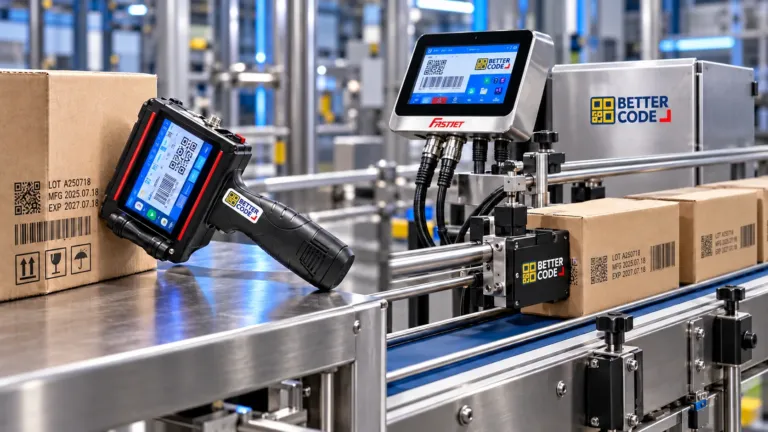 Illustrative FASTJET handheld and inline date coding equipment with Better Code logos