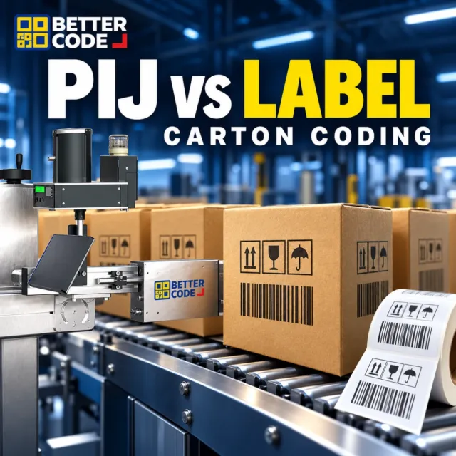 เครื่องพิมพ์ข้างกล่องลูกฟูก (PIJ Case Coder): เปรียบเทียบการพิมพ์บาร์โค้ด GS1 และโลโก้ข้างลังโดยตรง vs การติดสติกเกอร์ แบบไหนประหยัดกว่า?