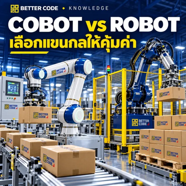 Cobot vs แขนกลอุตสาหกรรม (Robot Palletizer) ต่างกันอย่างไร? วิธีเลือกระบบหยิบจับและจัดเรียงพาเลทอัตโนมัติ พร้อมวิธีคำนวณจุดคุ้มทุน (ROI)