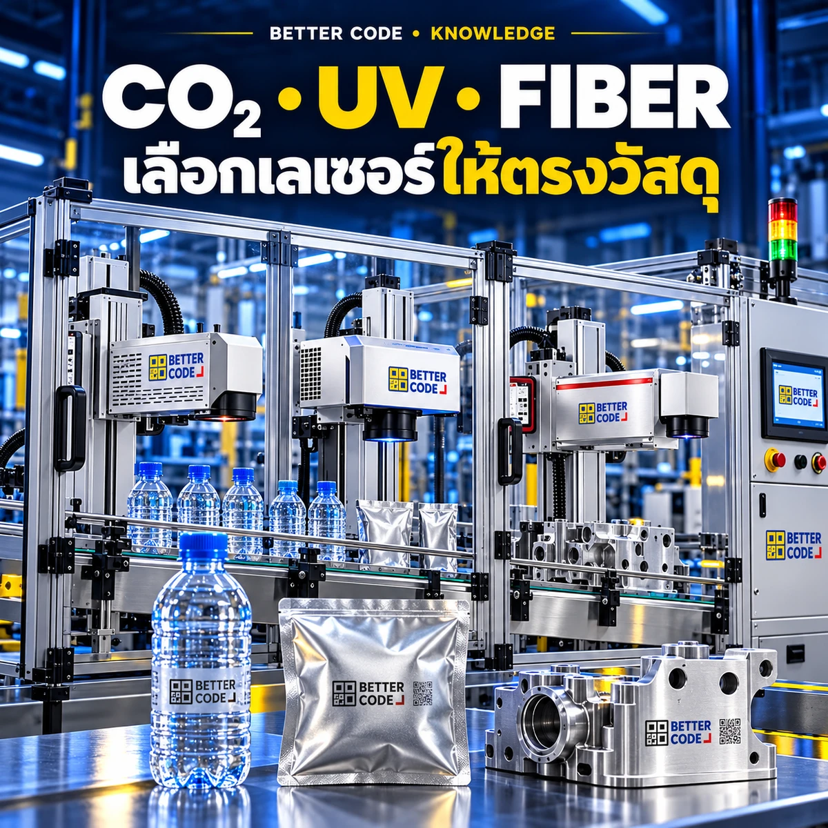 ภาพประกอบ เลเซอร์ CO2 UV และ Fiber พร้อมโลโก้ Better Code