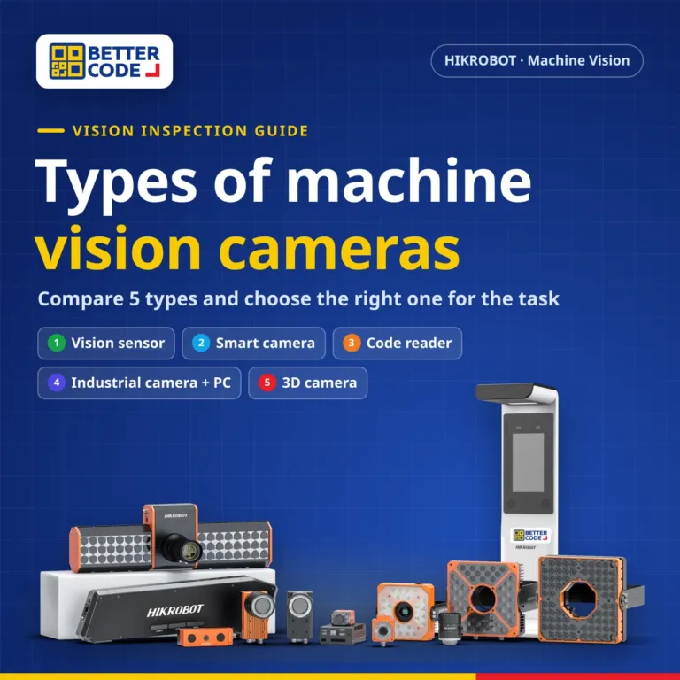 Types of machine vision cameras: vision sensor, smart camera, code reader, industrial camera with PC and 3D camera, by Better Code, official HIKROBOT distributor in Thailand