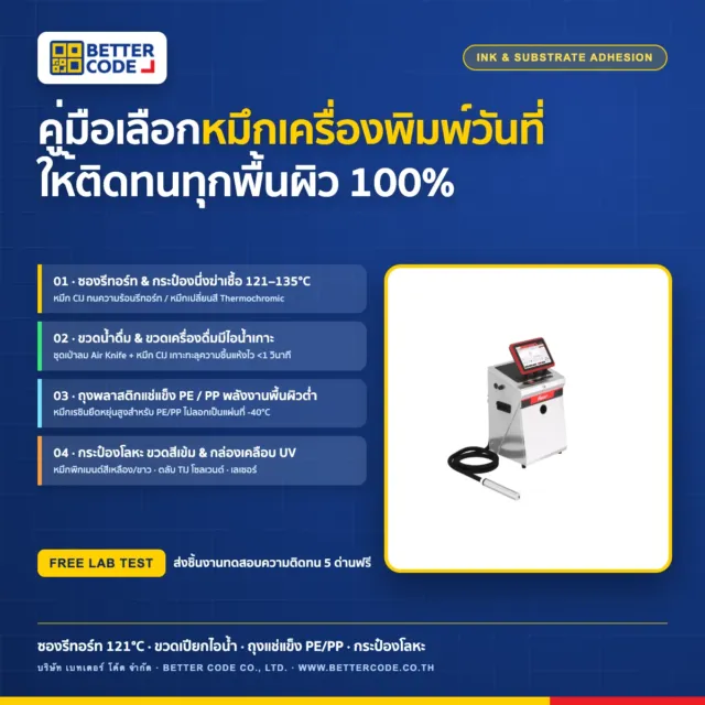 คู่มือเลือกหมึกเครื่องพิมพ์วันที่ให้ติดทนตามพื้นผิว: ซองรีทอร์ท ขวดเปียกไอน้ำ ถุงแช่แข็ง PE/PP และกระป๋องโลหะ