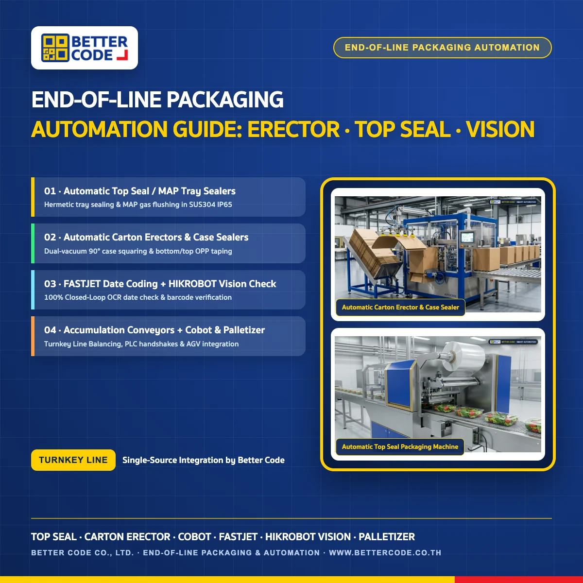 End-of-Line Packaging Automation Guide: Carton Erector, Top Seal, Date Coder, Vision & Palletizer