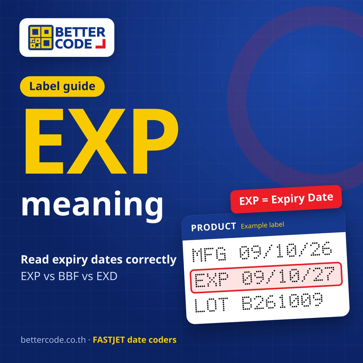 EXP meaning: how to read expiry dates, with an example EXP date code on a product label