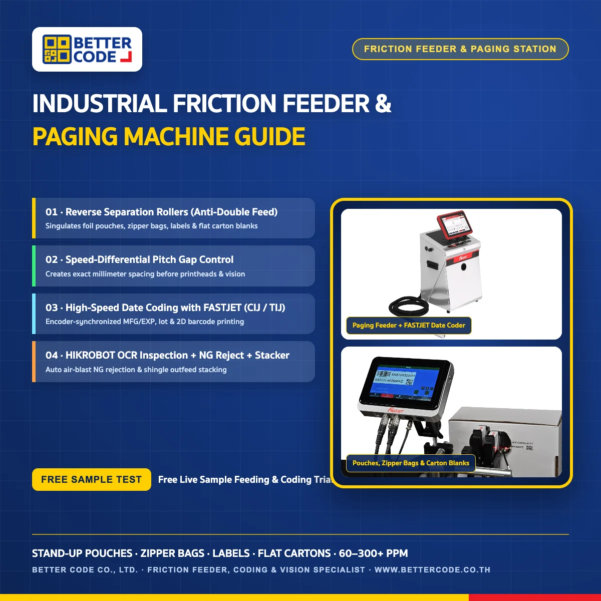 Industrial Friction Feeder Paging Machine for Date Coding and OCR Vision Inspection